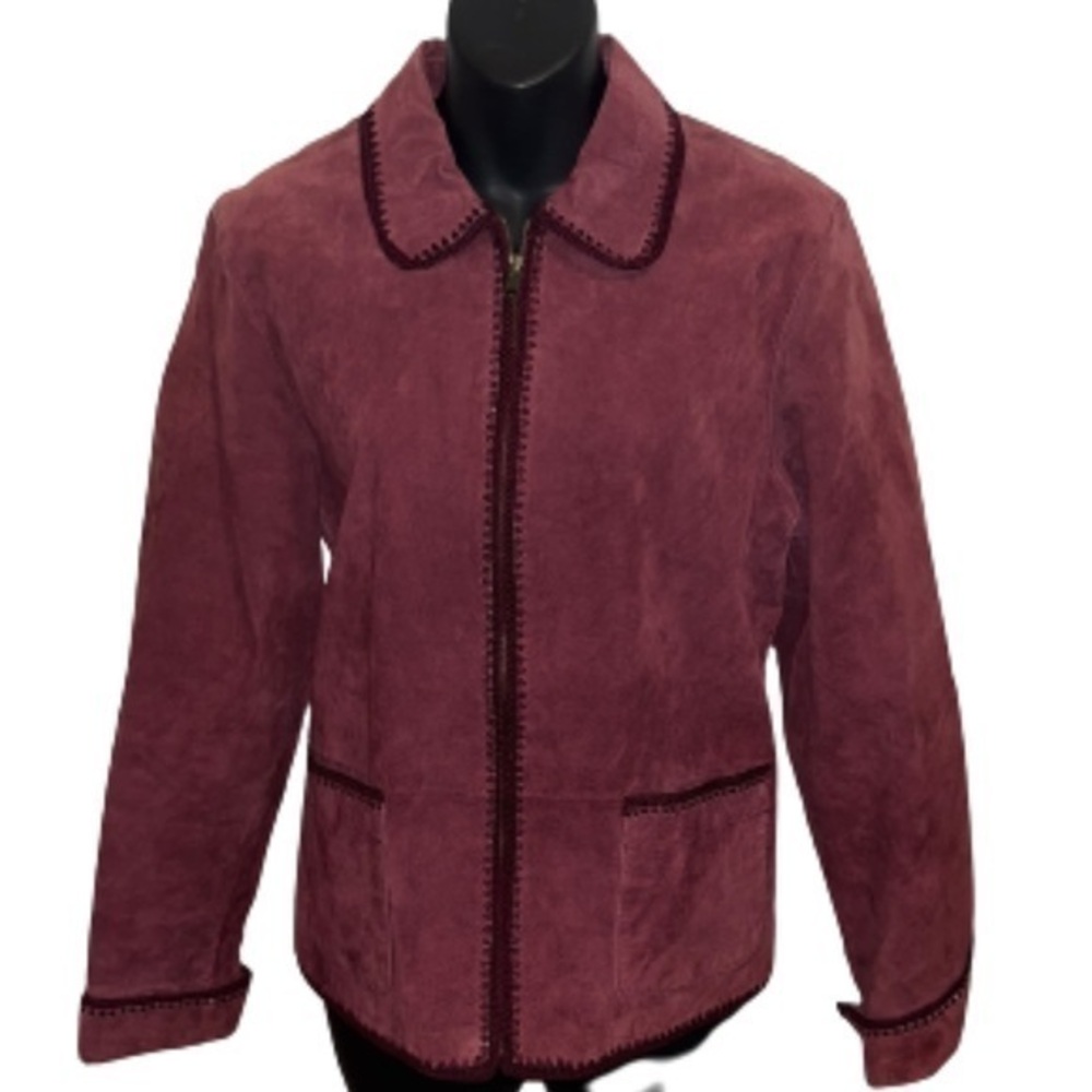 Christopher & Banks maroon leather zipper jacket size M